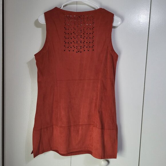 JOHN MARK Women's Small Faux Suede Sleeveless Top Tunic Orange Rust Tassel - Picture 3 of 9